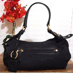 Leather Nylon Ellington Black Shoulder Hobo Bag Gold Hardware Minimalist Modern